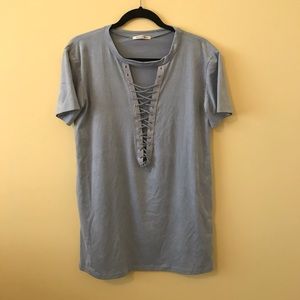 open v neck suede top